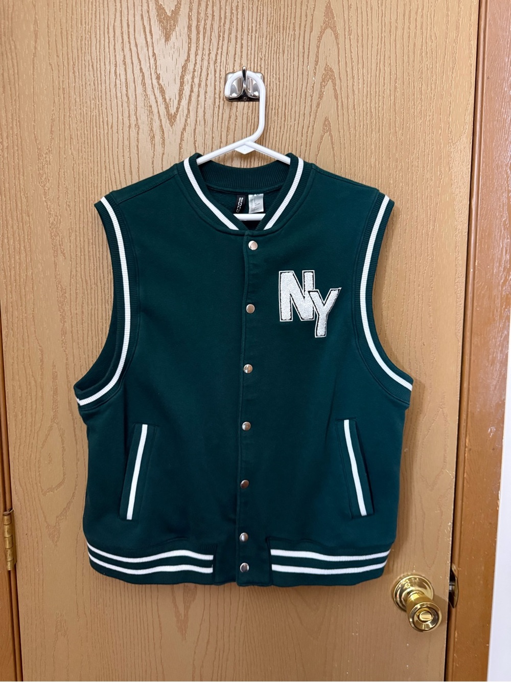 Divided Green & White Sleeveless Varsity Vest with NY Patch